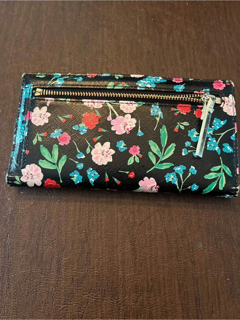 kate spade Black Floral Continental Wallet with Gold Logo